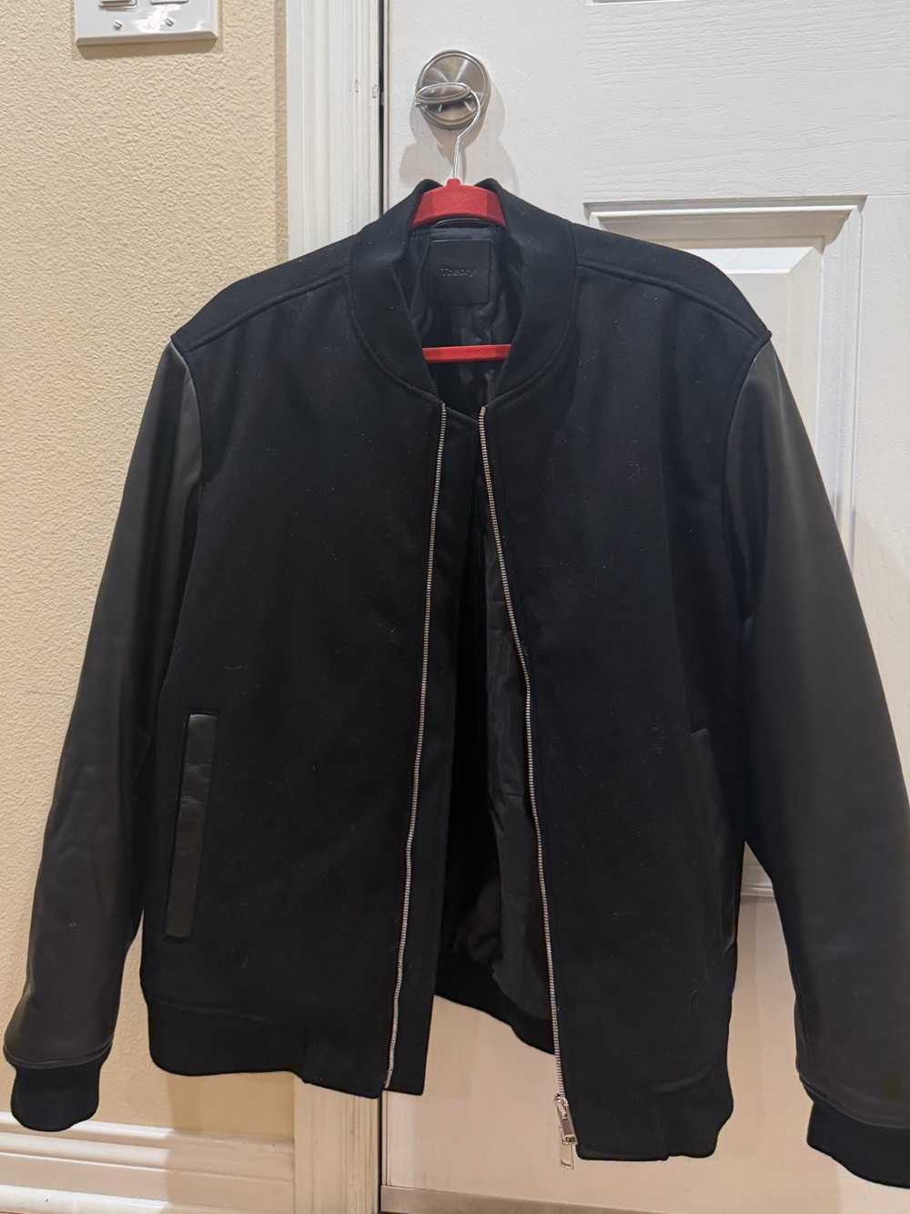 Theory Black Mixed-Fabric Bomber Jacket